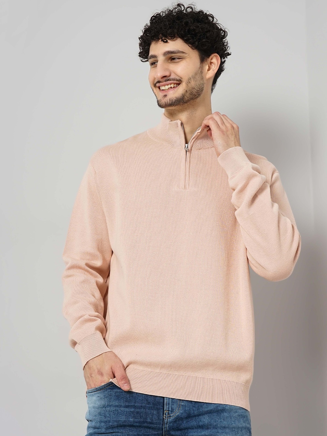 

Celio Mock Collar Pullover Cotton Sweater, Peach