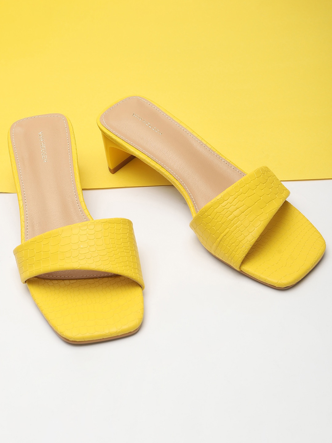 

Van Heusen Woman Textured Open Toe Block Heels, Yellow