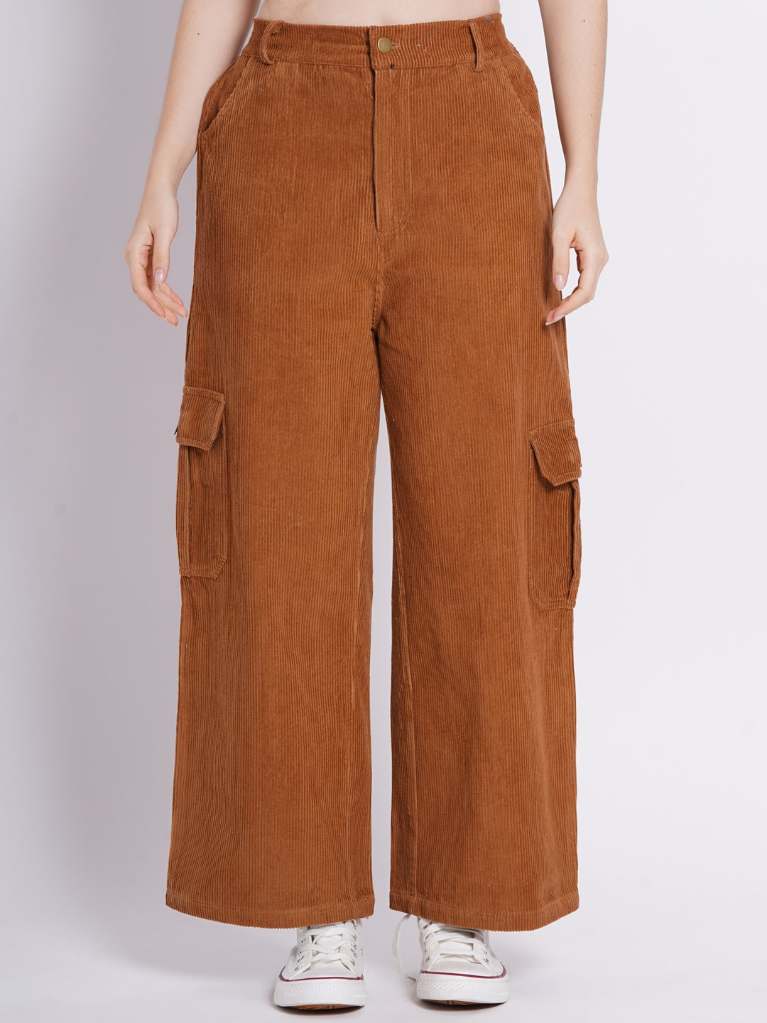 

SUMAVI-FASHION Women Straight Fit Organic Cotton Corduroy Cargos, Brown
