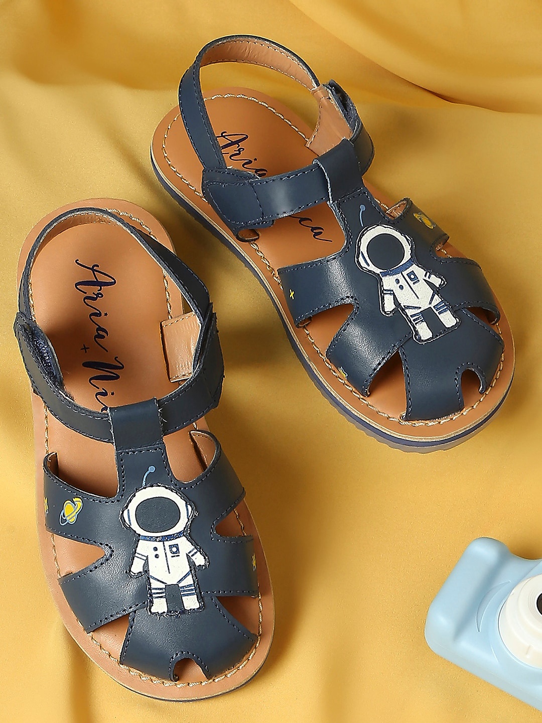 

Aria Nica Boys Astro Printed Leather Comfort Sandals, Navy blue