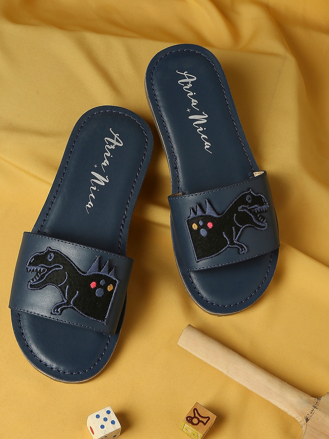 

Aria Nica Boys Roar Applique Detail Leather Comfort Sandals, Navy blue