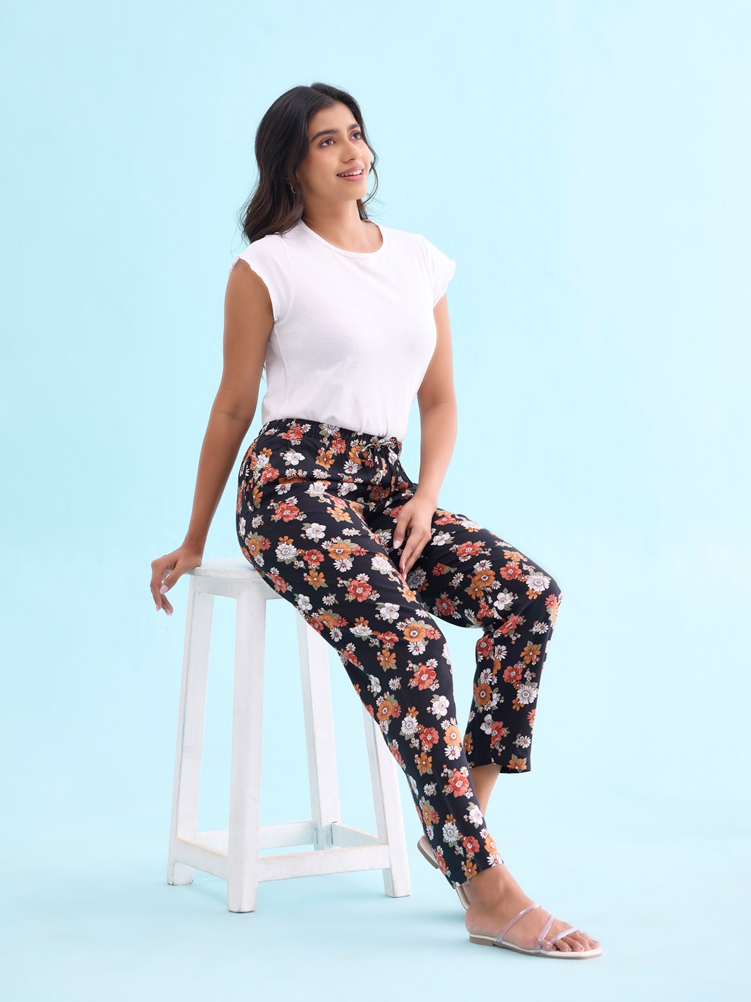 

Go Colors Women Plus Size Floral Printed Lounge Pants, Black