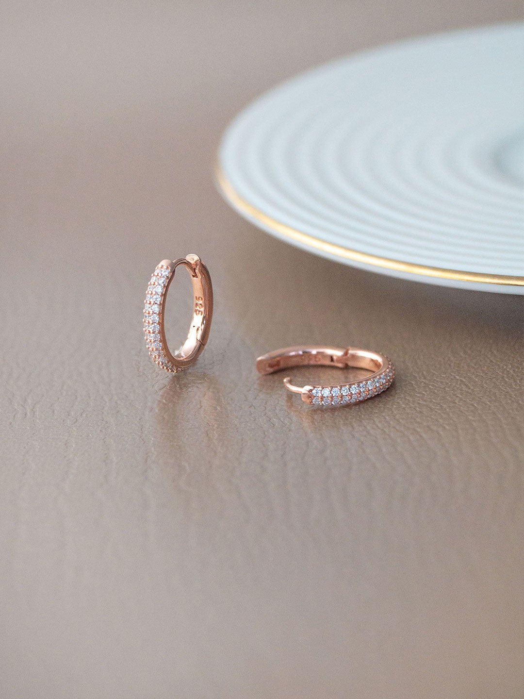 

MANNASH Rose Gold-Plated Cubic Zirconia Studded Sterling Silver Classic Hoop Earrings