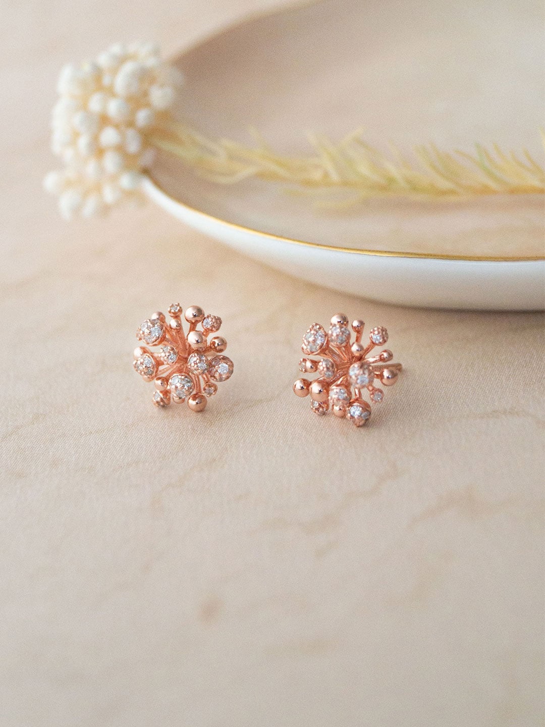 

MANNASH Rose Gold-Plated Cubic Zirconia-Studded Classic Stud Earrings