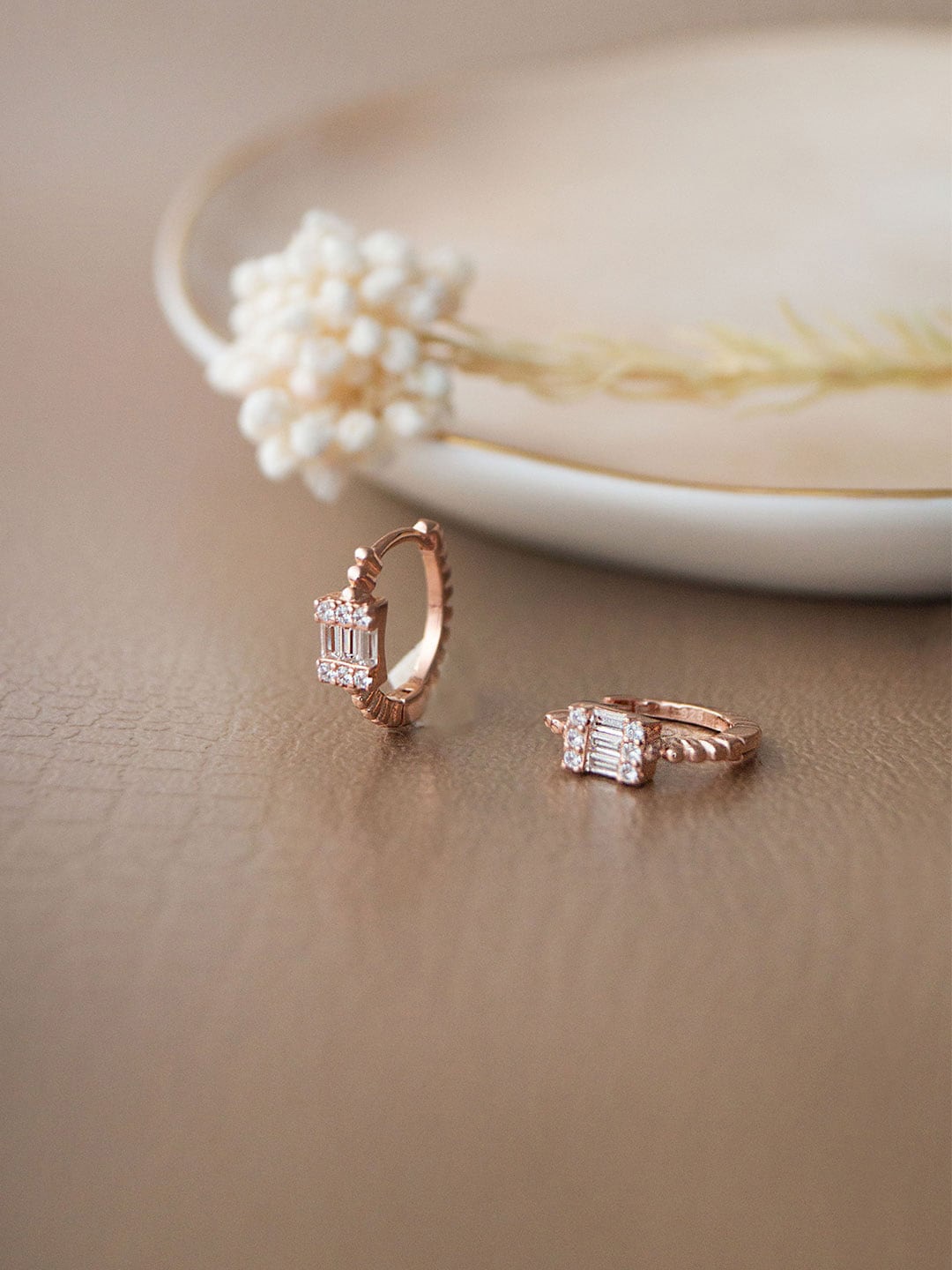 

MANNASH Rose Gold-Plated Cubic Zirconia-Studded Classic Hoop Earrings