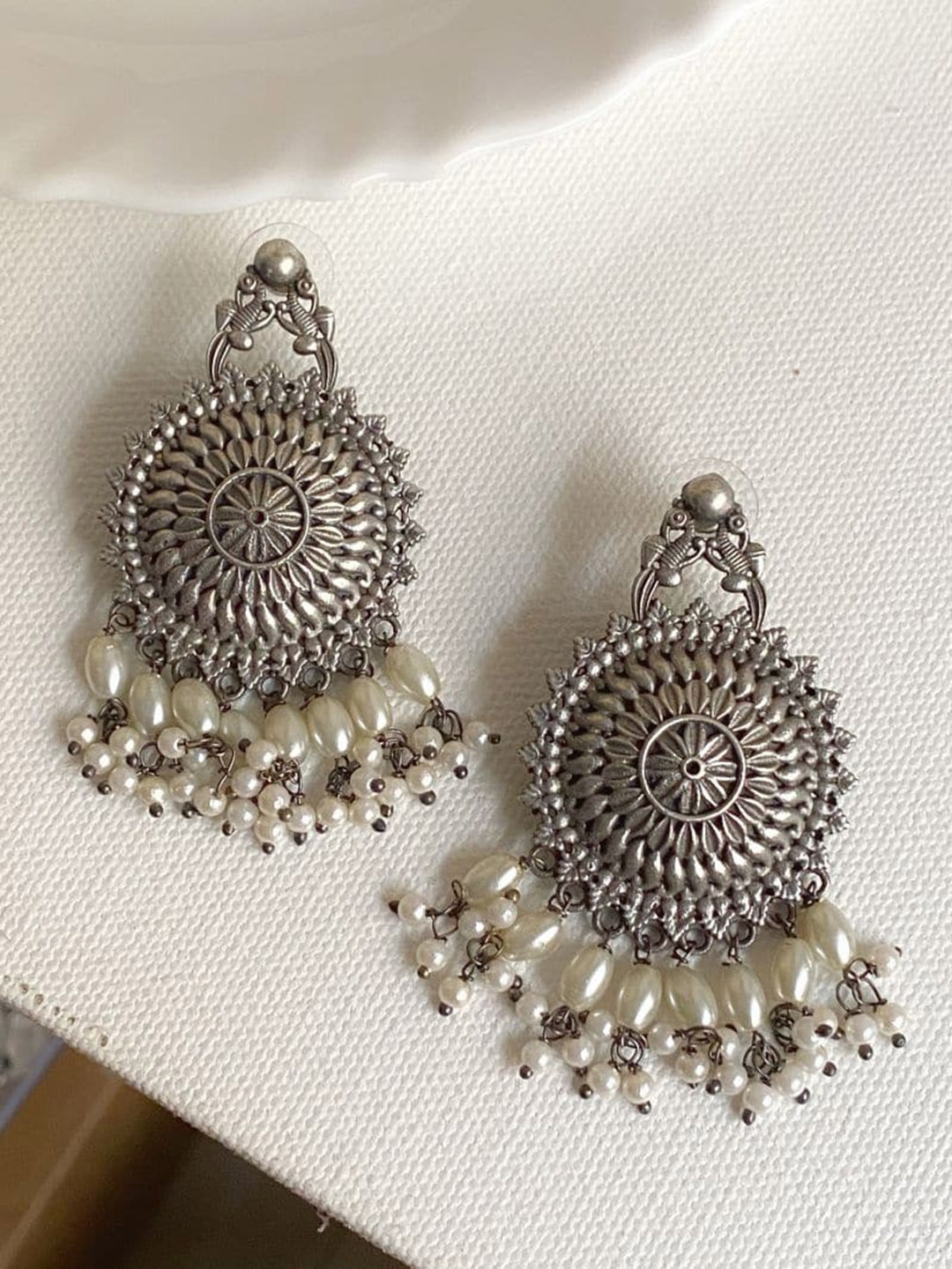

SHIMULI Silver-Plated Artificial Beads Contemporary Drop Earrings