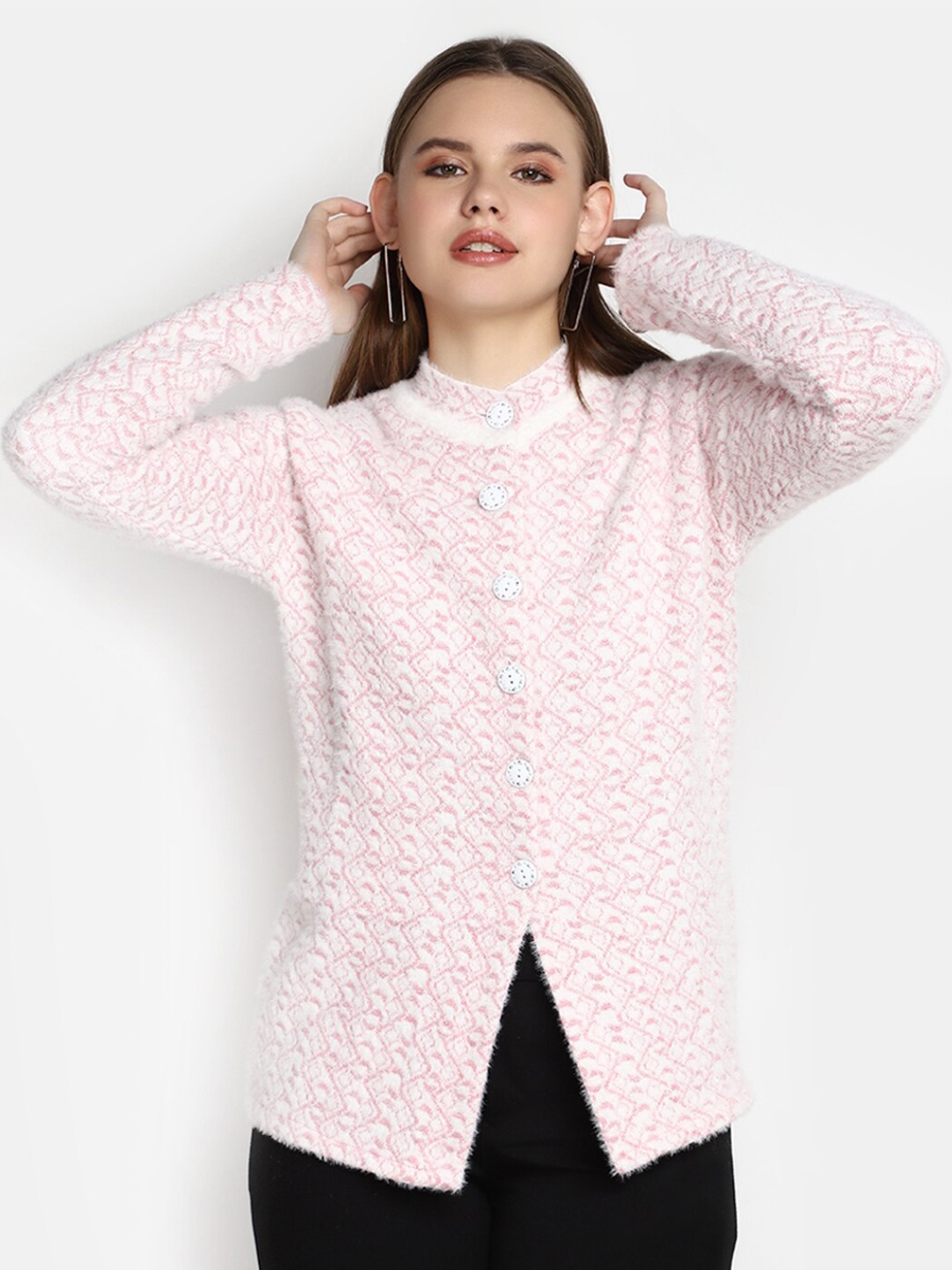 

V-Mart Self Design Long Sleeves Cardigan, Pink