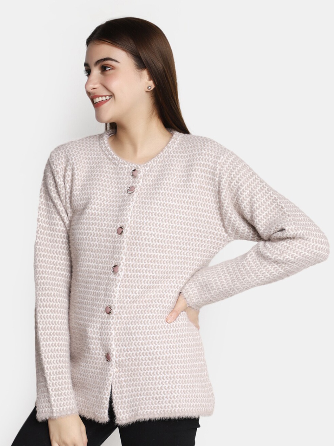 

V-Mart Abstract Self Design Cotton Cardigan Sweater, Brown