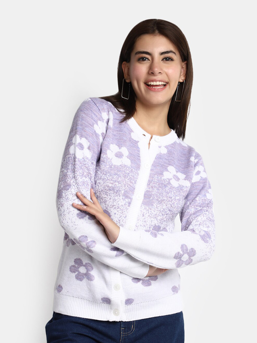 

V-Mart Floral Printed Acrylic Cardigan, Purple
