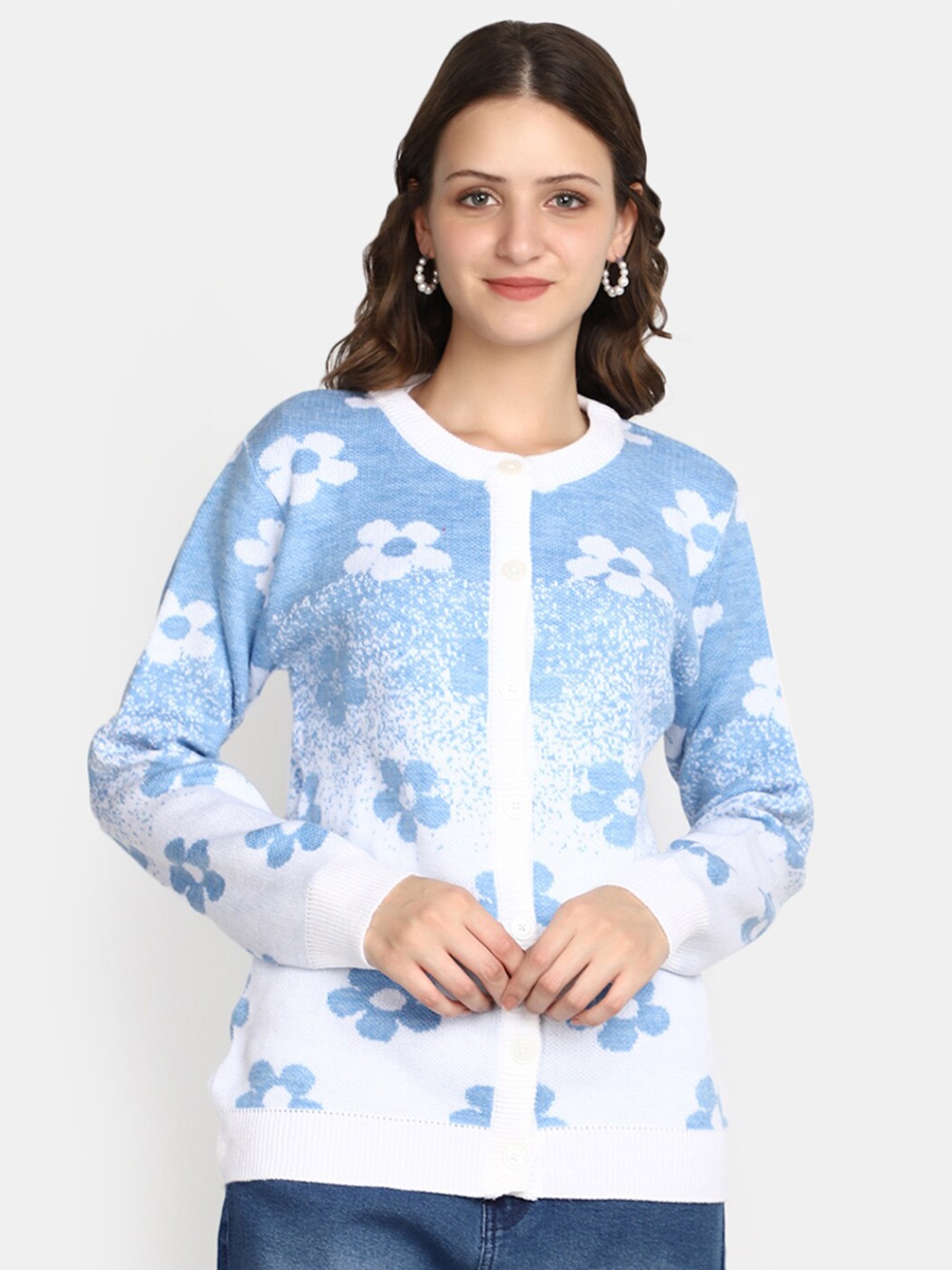 

V-Mart Floral Printed Cotton Cardigan, Blue