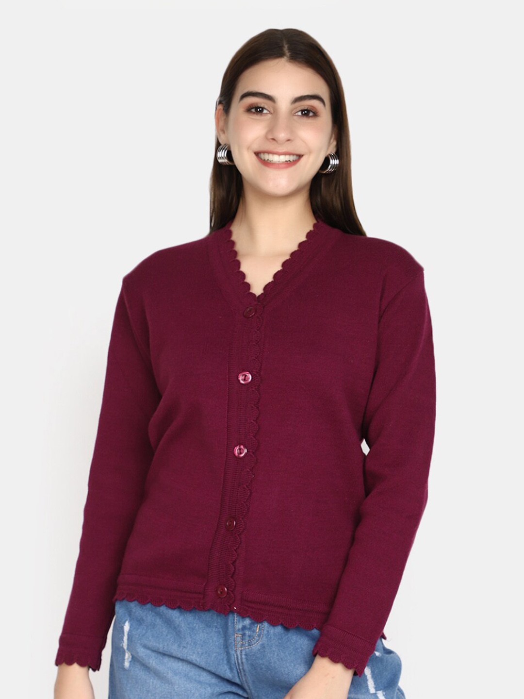 

V-Mart Self Design V-Neck Long Sleeves Cardigan, Purple