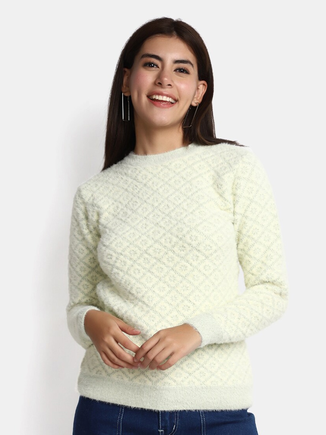 

V-Mart Floral Self Design Round Neck Pullover, Green