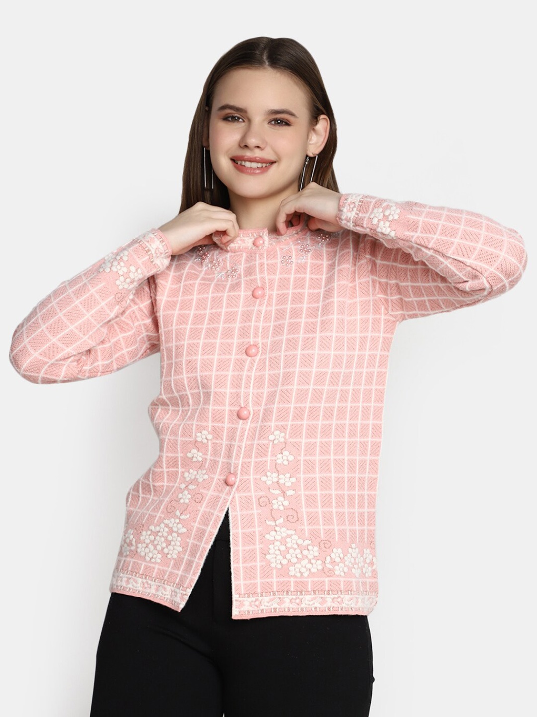 

V-Mart Checked Cotton Sweatshirt, Pink