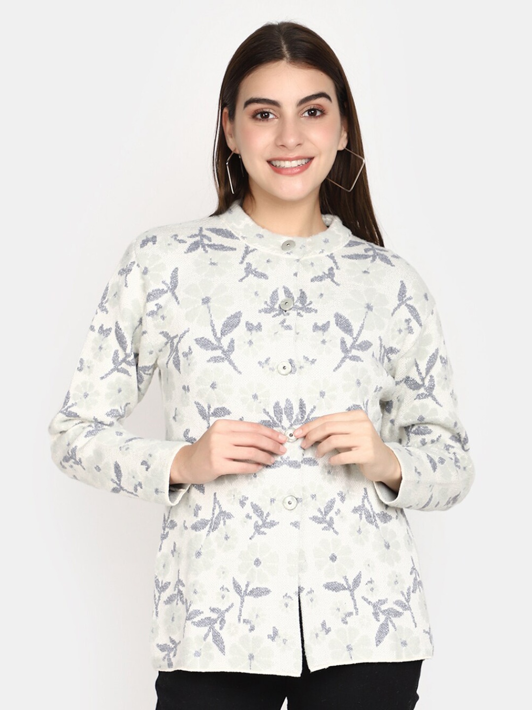 

V-Mart Self Design Long Sleeves Cotton Cardigan, Grey