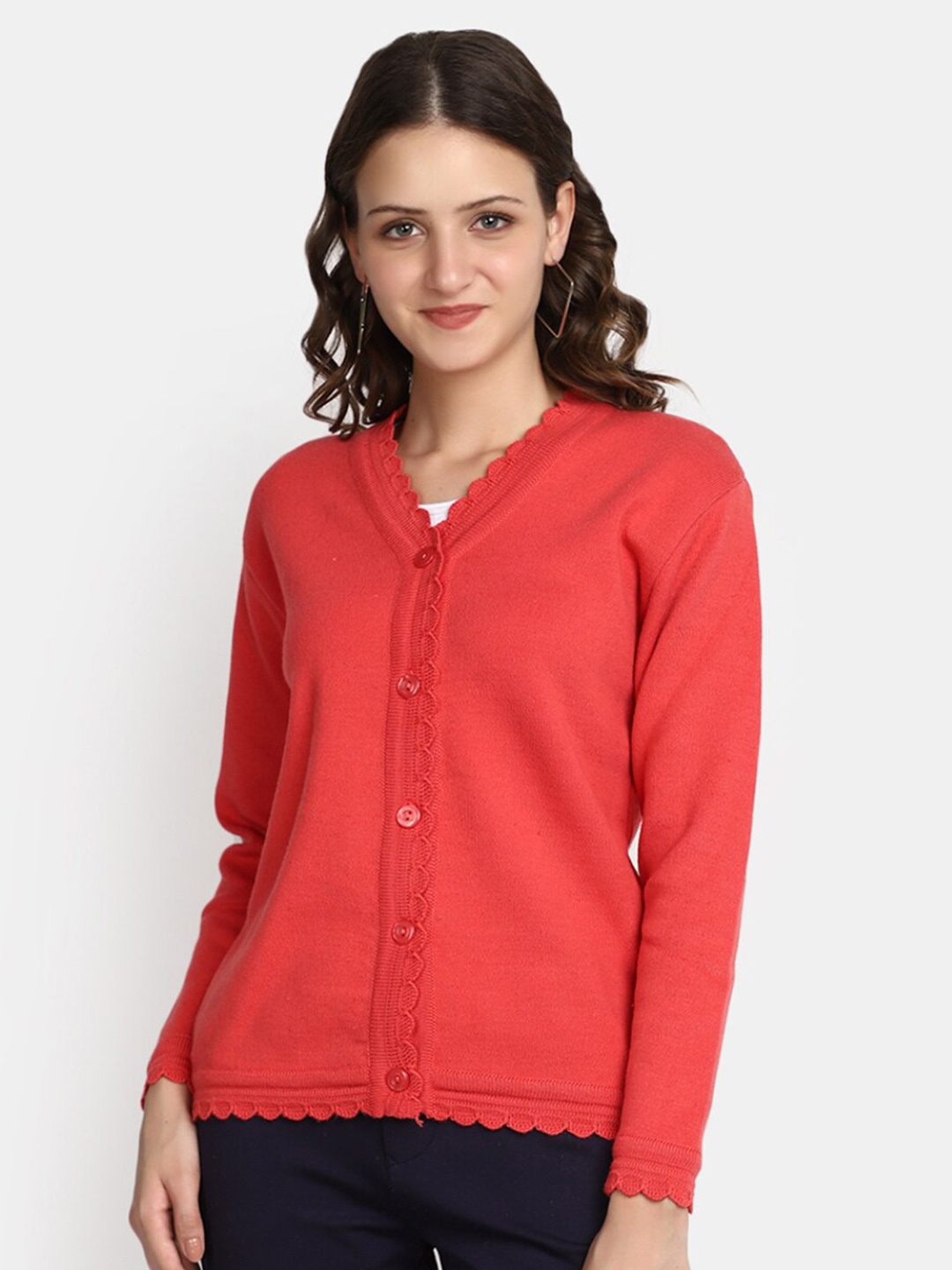 

V-Mart V-Neck Long Sleeves Cardigan Sweater, Orange