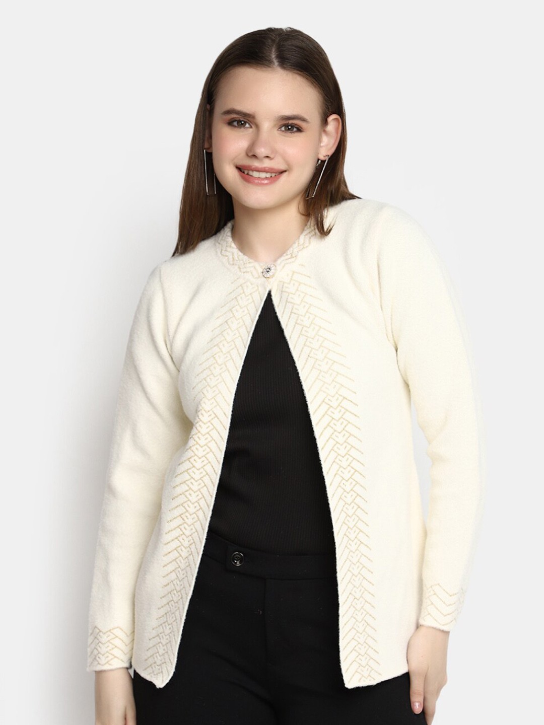 

V-Mart Geometric Self Design Cotton Cardigan, Grey