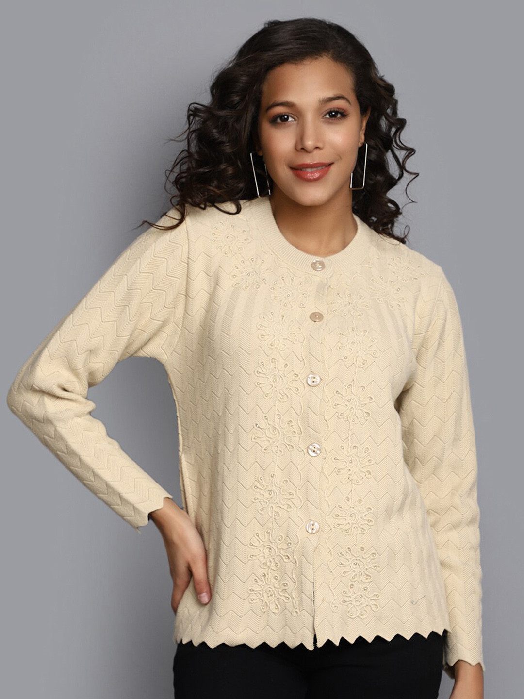 

V-Mart Self Design Cotton Cardigan, Beige