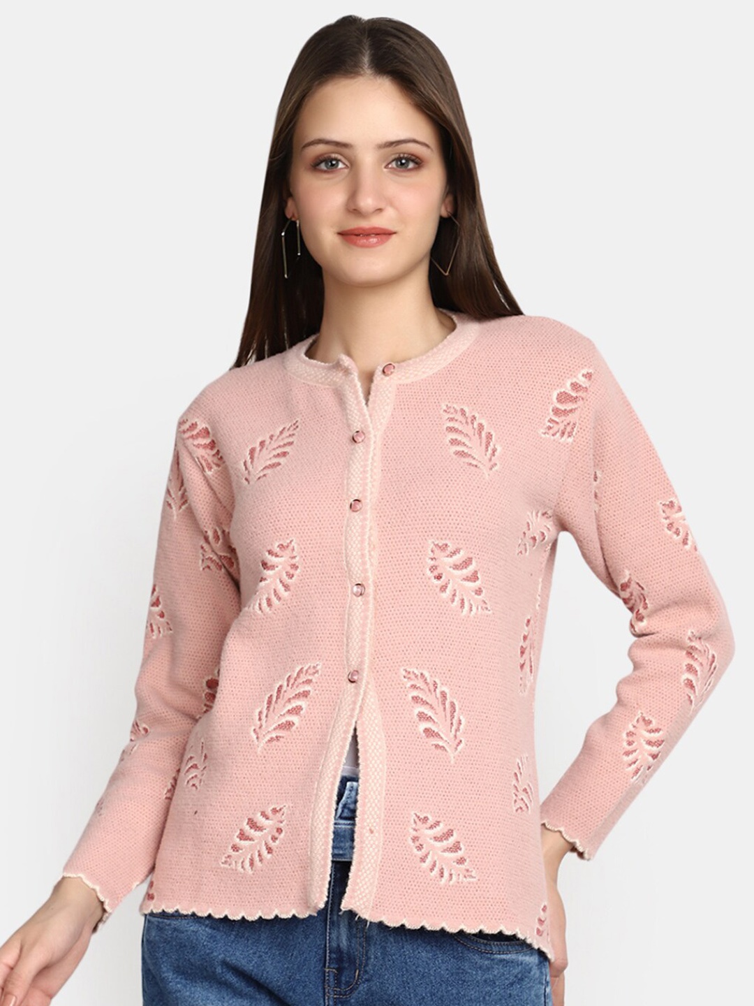 

V-Mart Self Design Long Sleeves Cotton Cardigan, Pink