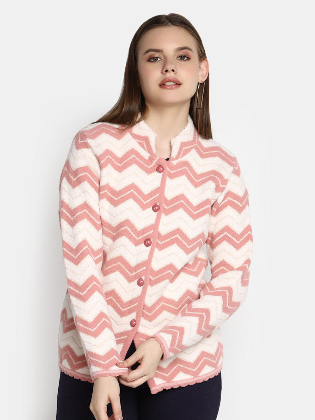 

V-Mart Geometric Self Design Cotton Cardigan, White