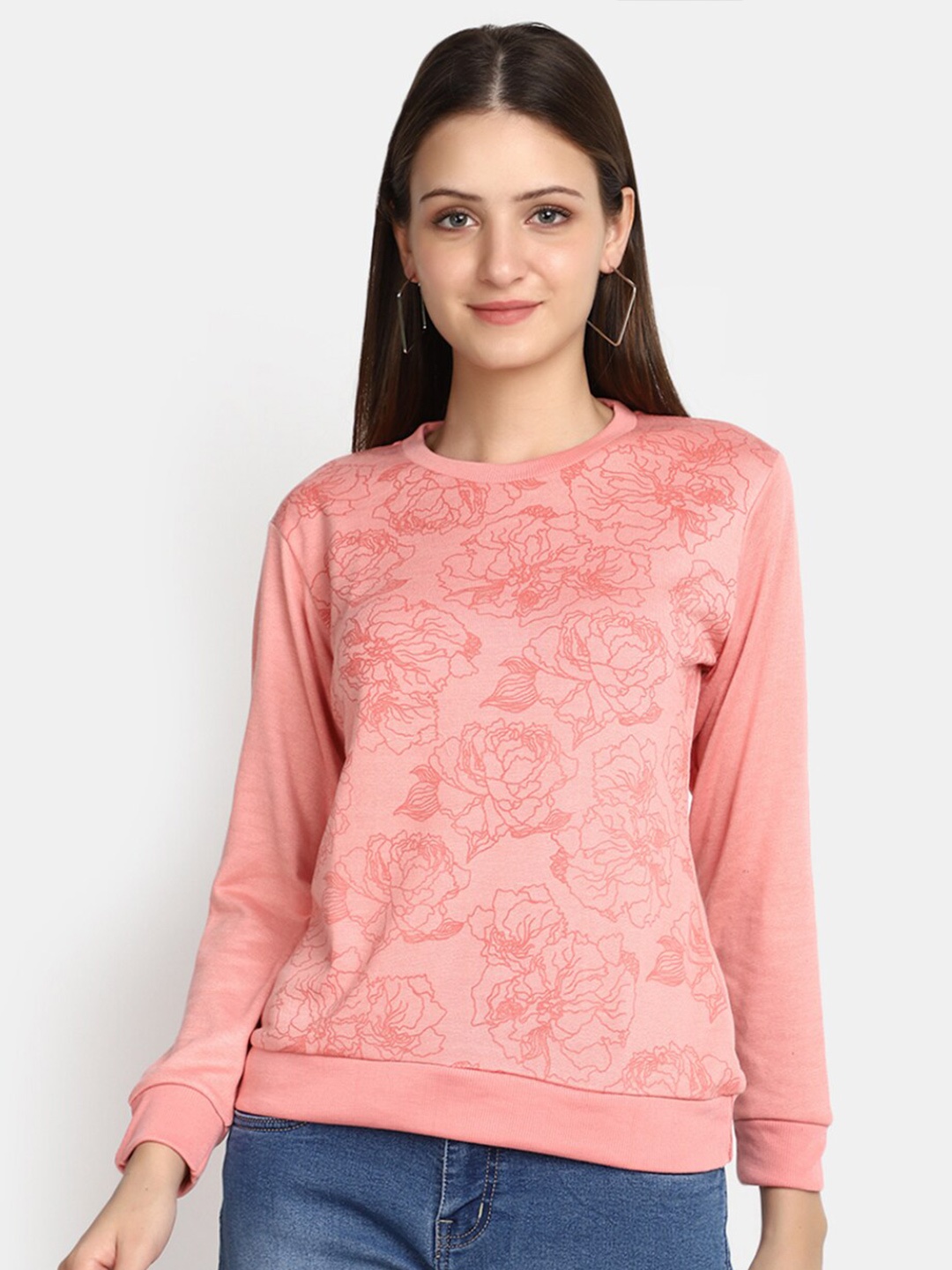 

V-Mart Floral Printed Round Neck Sweatshirt, Orange