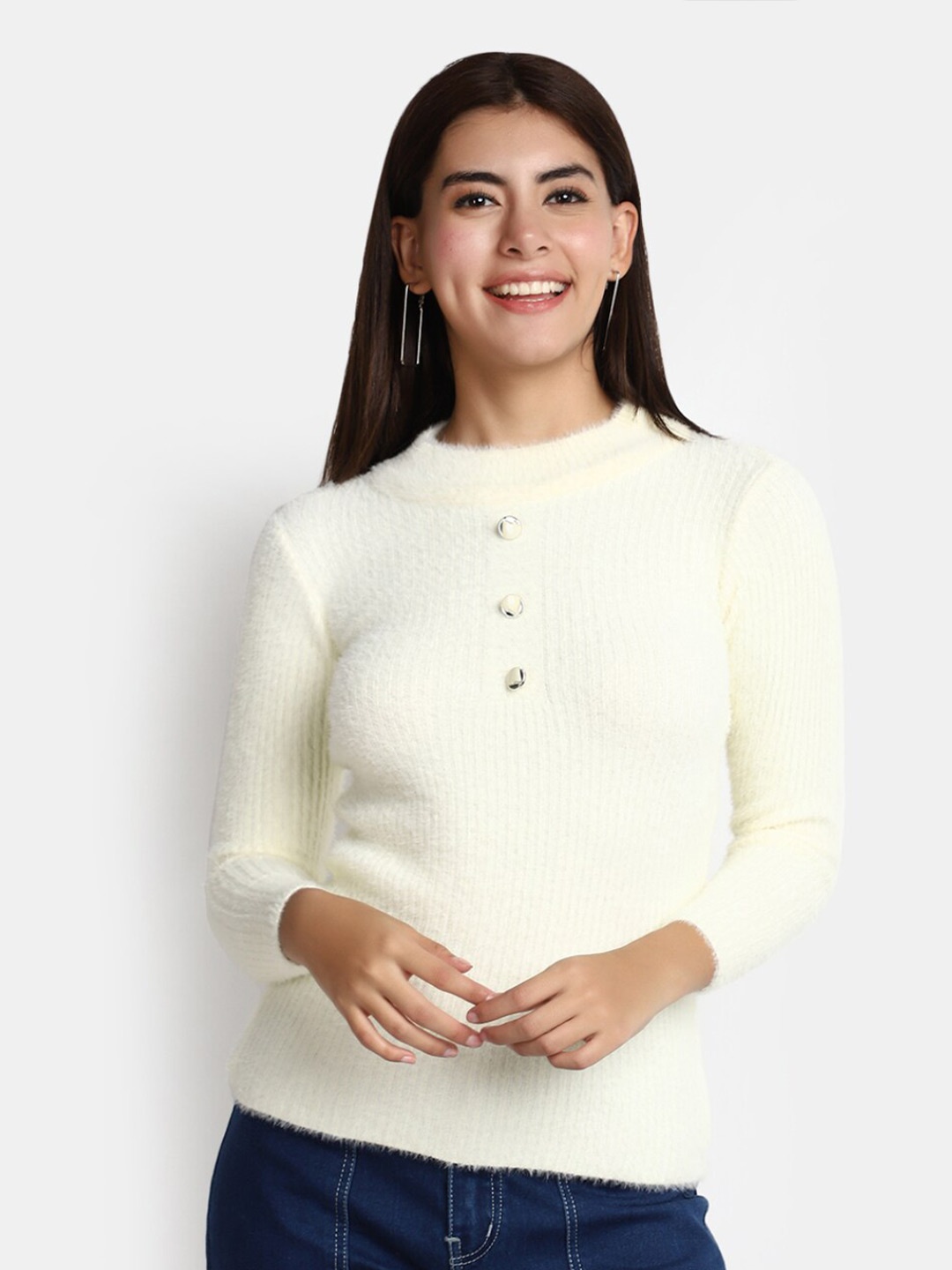 

V-Mart Self Design Cotton Pullover, Cream