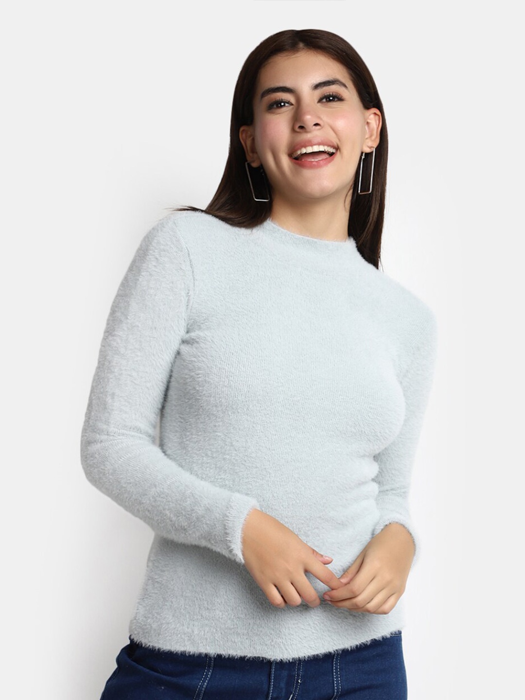 

V-Mart Turtle Neck Fuzzy Cotton Pullover, Grey