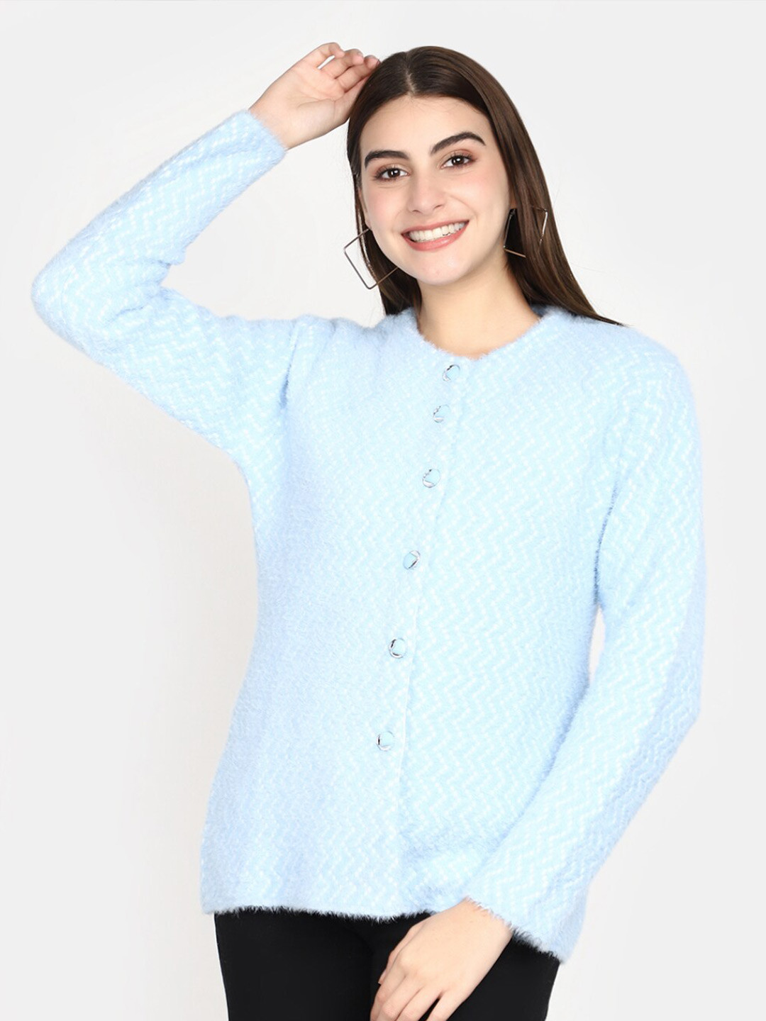 

V-Mart Self Design Cotton Cardigan, Blue