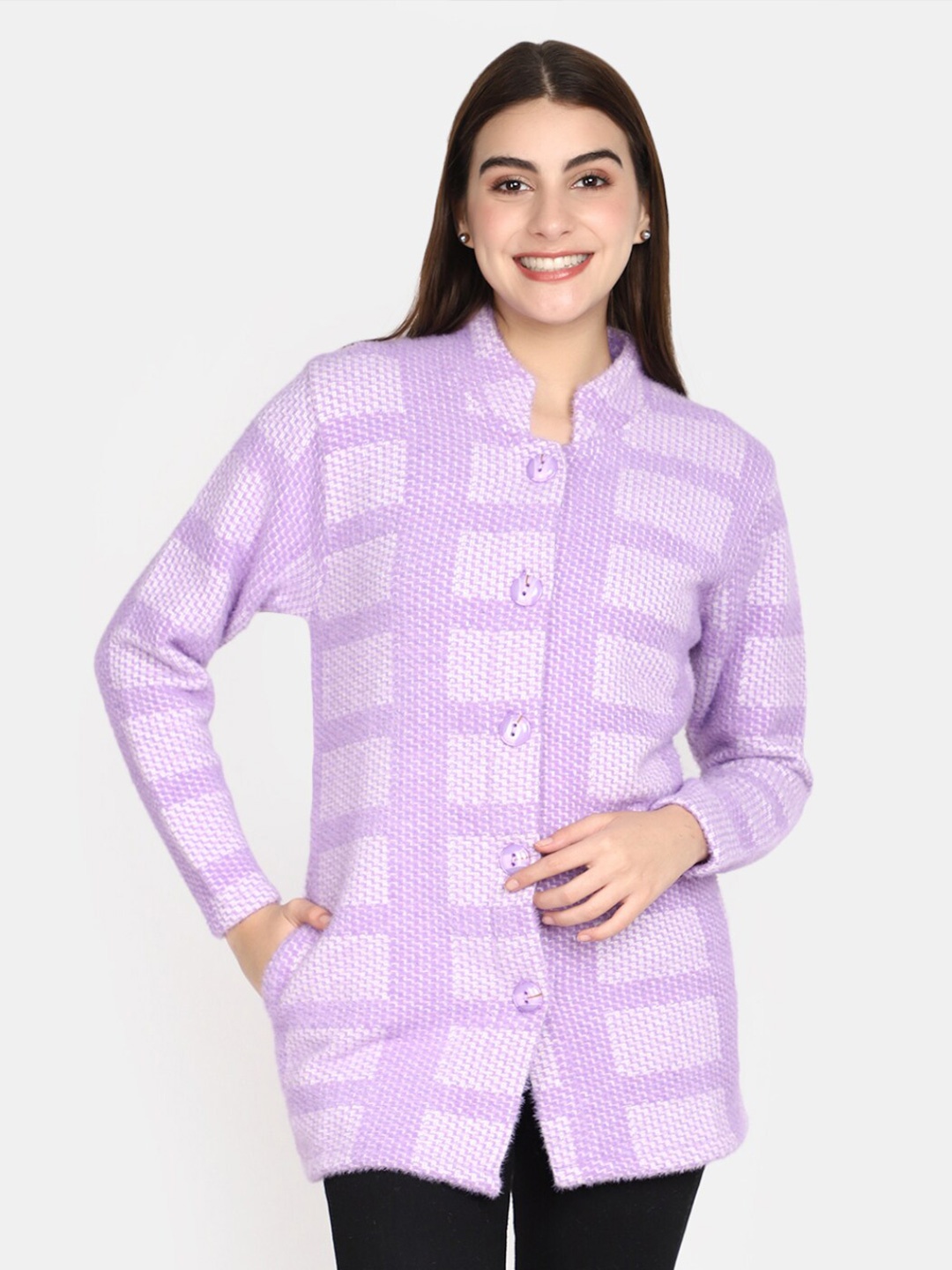 

V-Mart Self Design Cotton Cardigan, Lavender