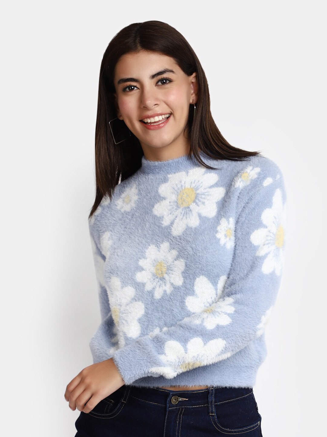 

V-Mart Floral Printed Round Neck Cotton Sweatshirt, Blue