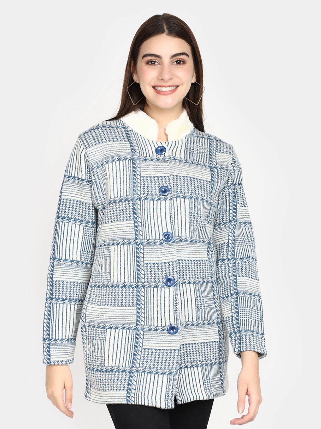 

V-Mart Geometric Self Design Cardigan, Teal