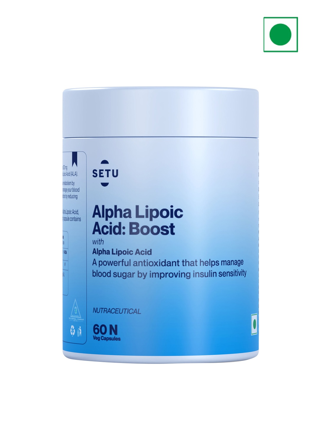 

Setu Alpha Lipoic Acid Pure & Potent Antioxidant 60 Veg Tablets - 300 mg, Blue
