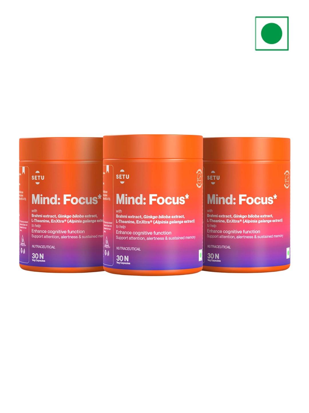 

SETU Set of 3s Mind Focus Capsules With Ashwagandha - 30 Capsules Each, Red
