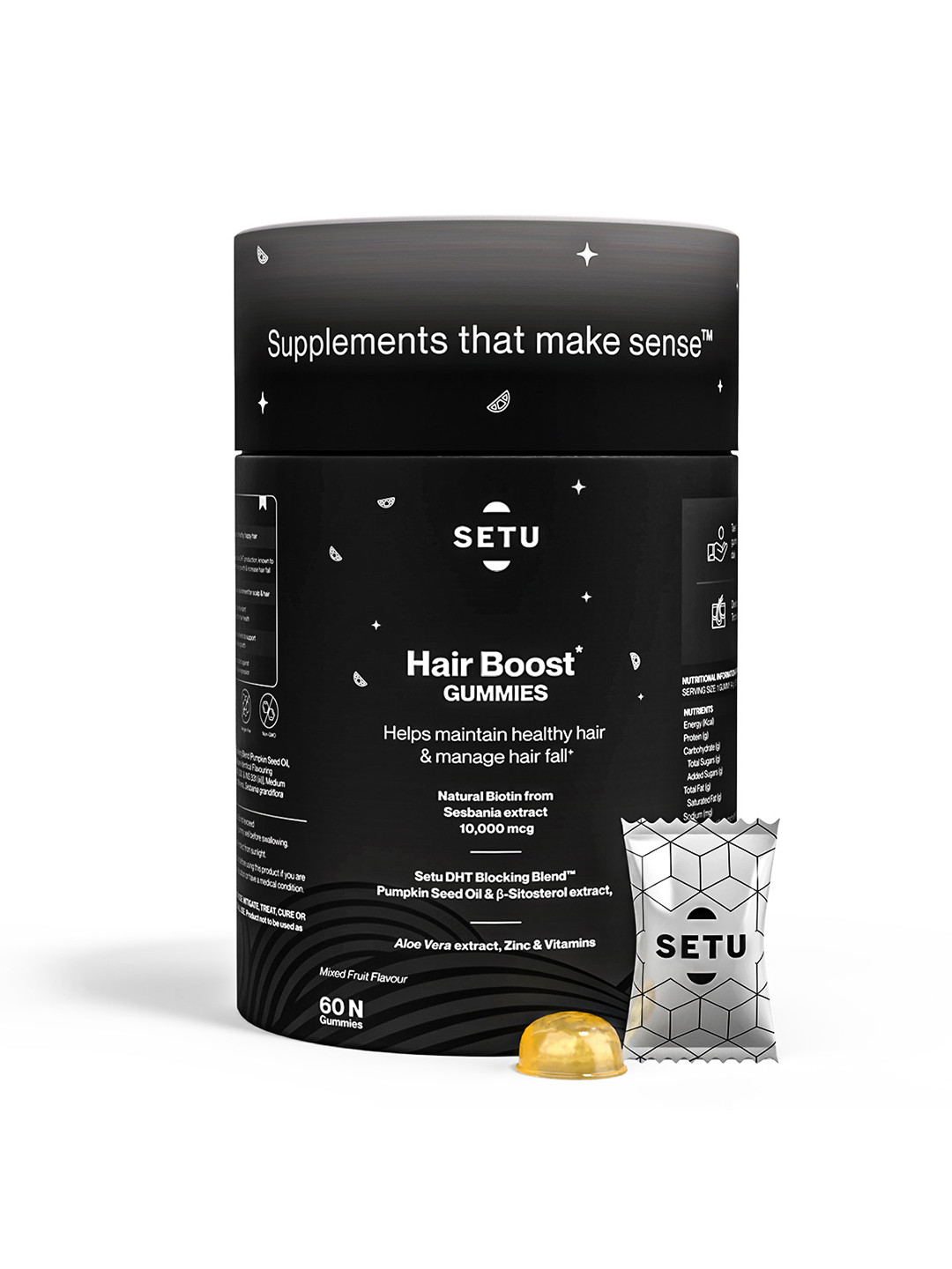

SETU Hair Boost 10000mcg Biotin Gummies 60N - Mixed Fruit, Black