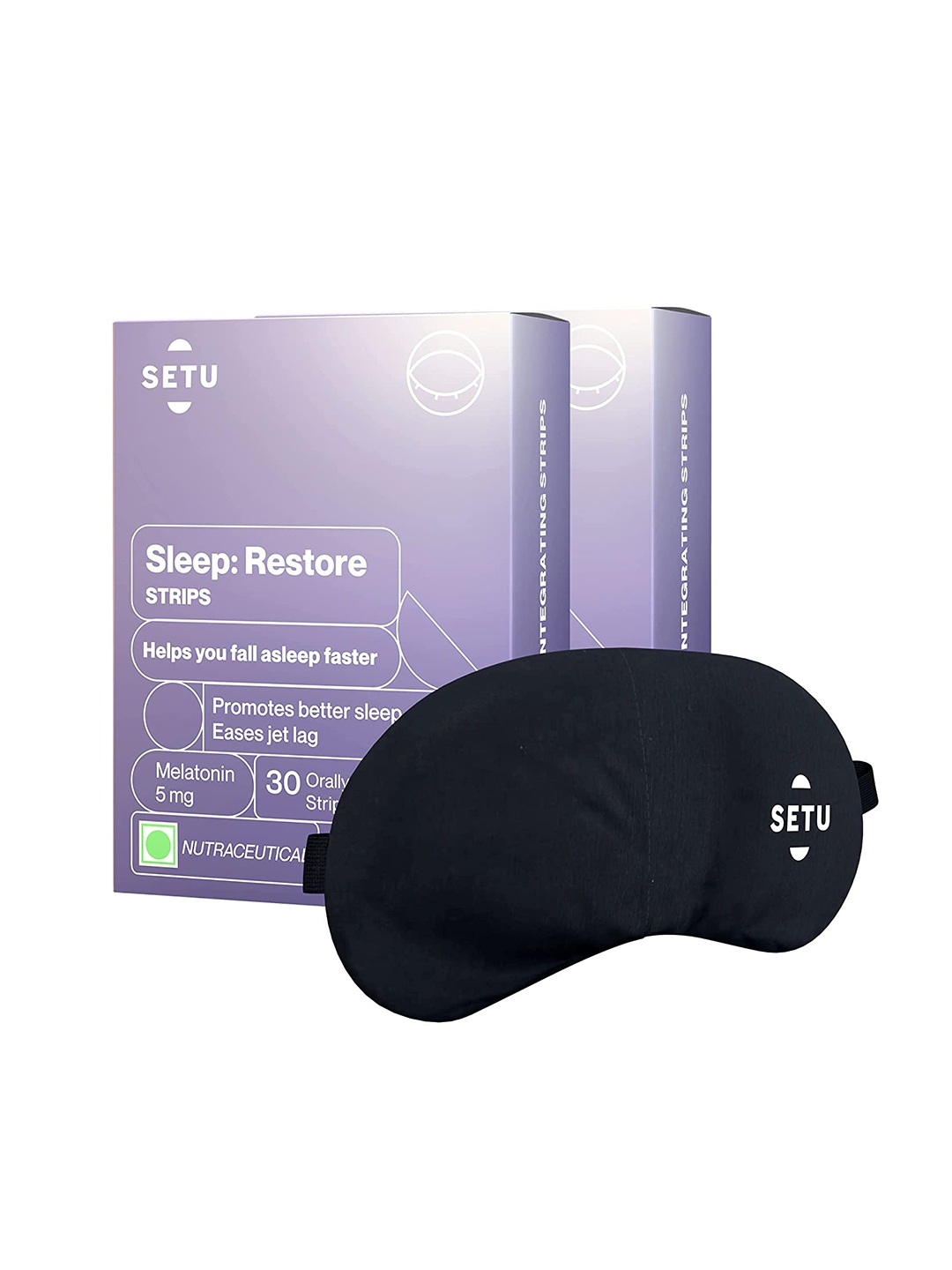 SETU Set Of 2 Sleep: Restore Oral Strips - Mint Flavor - 30 Oral Strips Each With Eye Mask, Purple