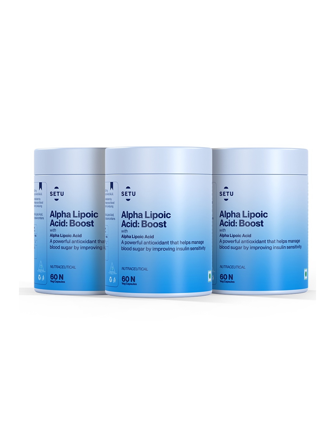 

Setu Pack of 3 Alpha Lipoic Acid Pure & Potent Antioxidant 60 Veg Tablets - 300 mg, Blue