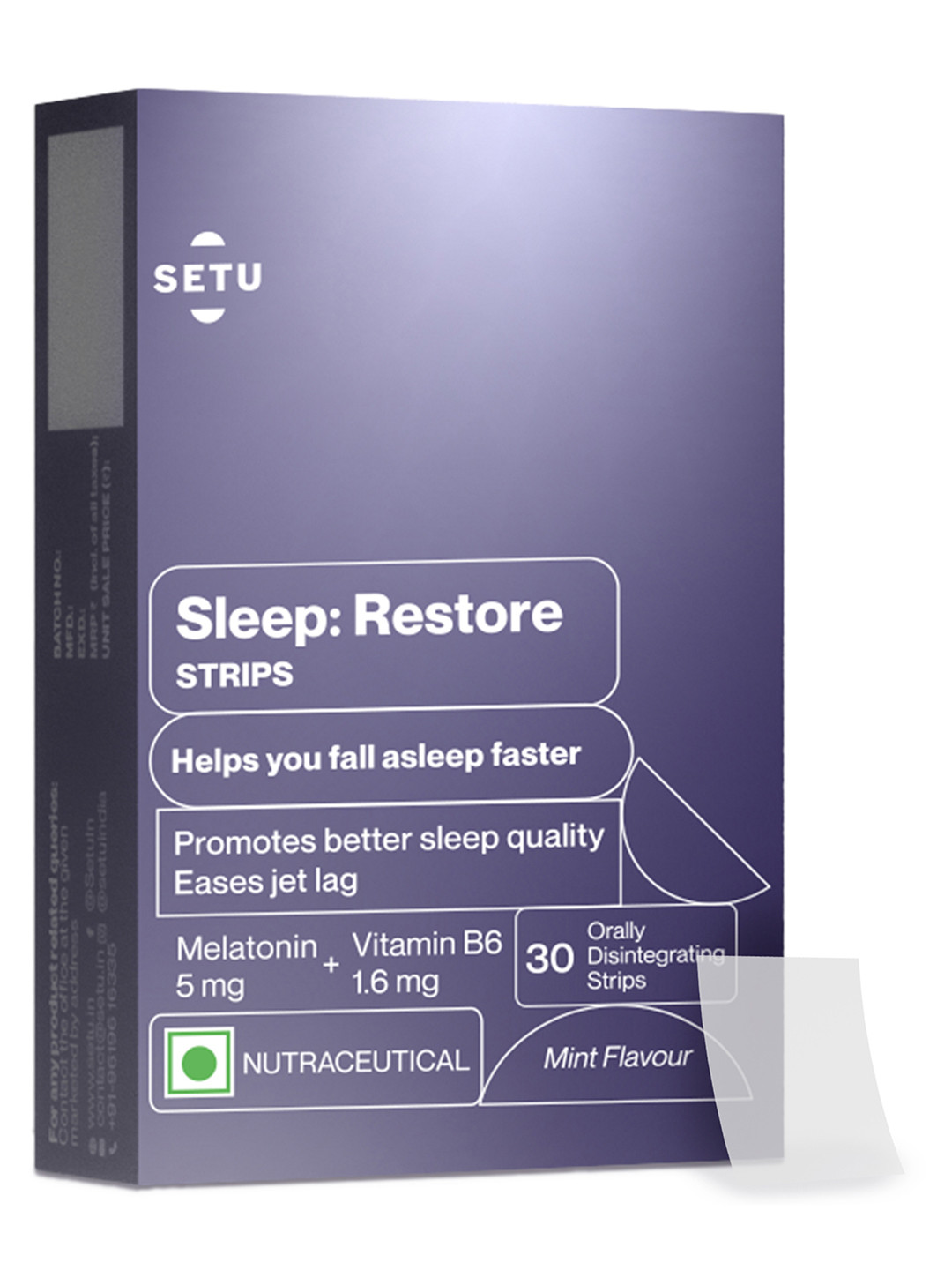 

Setu Sleep Restore Melatonin 30 Orally Dissolving Strips 5mg - Mint, Blue