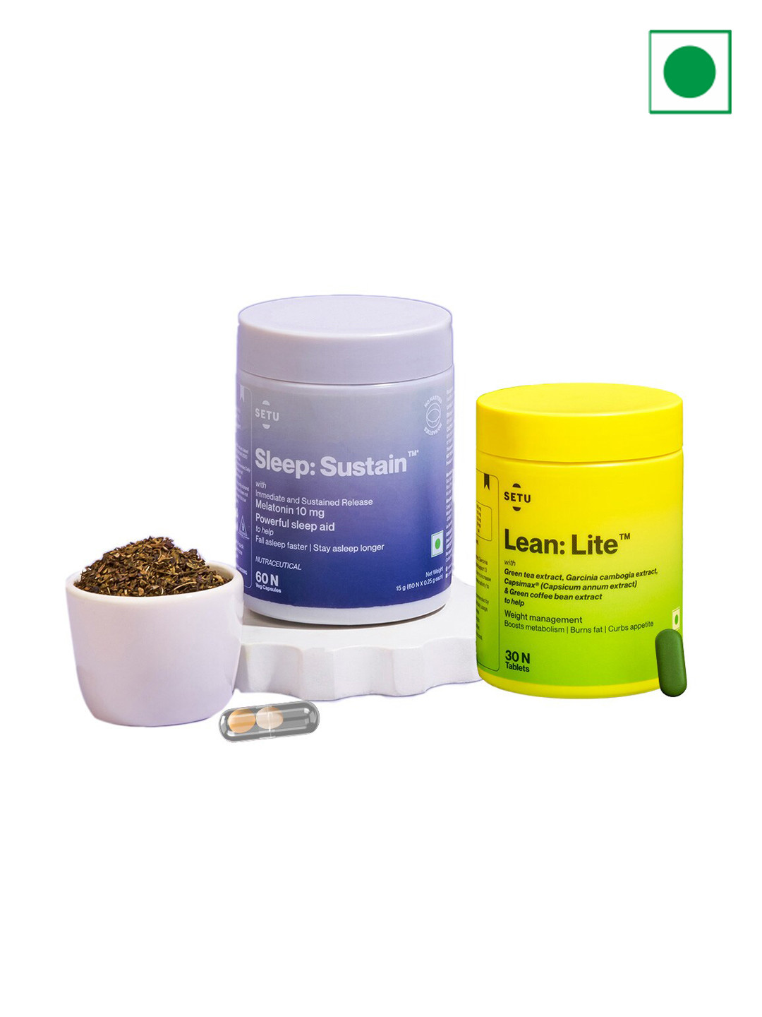 

SETU Set of Sleep Sustain 60 Capsules & Lean Lite 30 Tablets, Blue