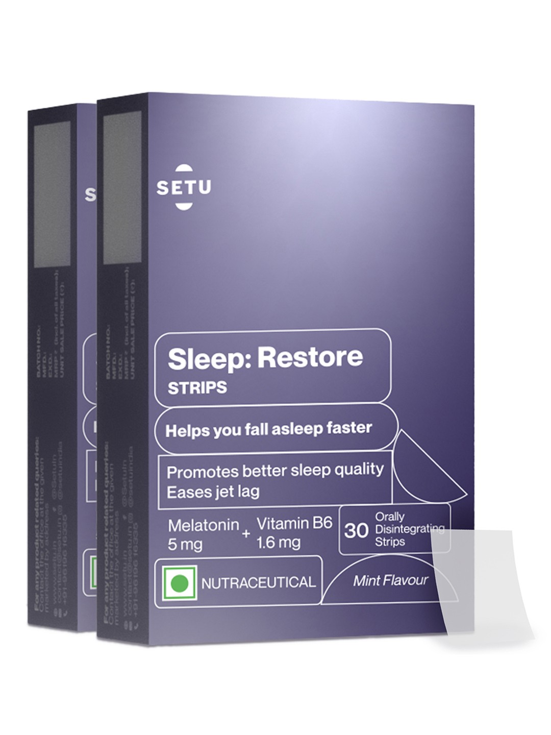 

Setu Pack 2 Sleep Restore Melatonin 30 Orally Dissolving Strips 5mg - Mint, Blue