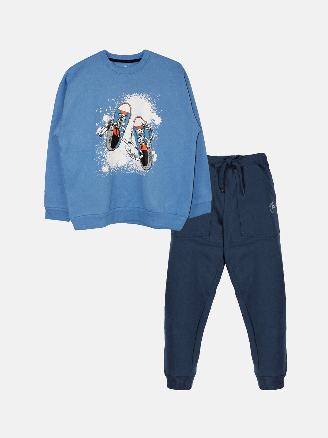 

KiddoPanti Boys Graphic Printed Fleece Sweatshirt With Joggers, Blue