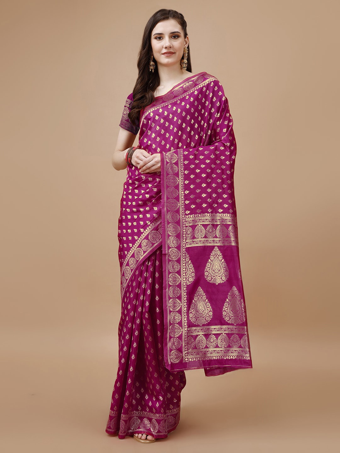 

MAGMINA Ethnic Motifs Woven Design Zari Pure Silk Banarasi Saree, Purple
