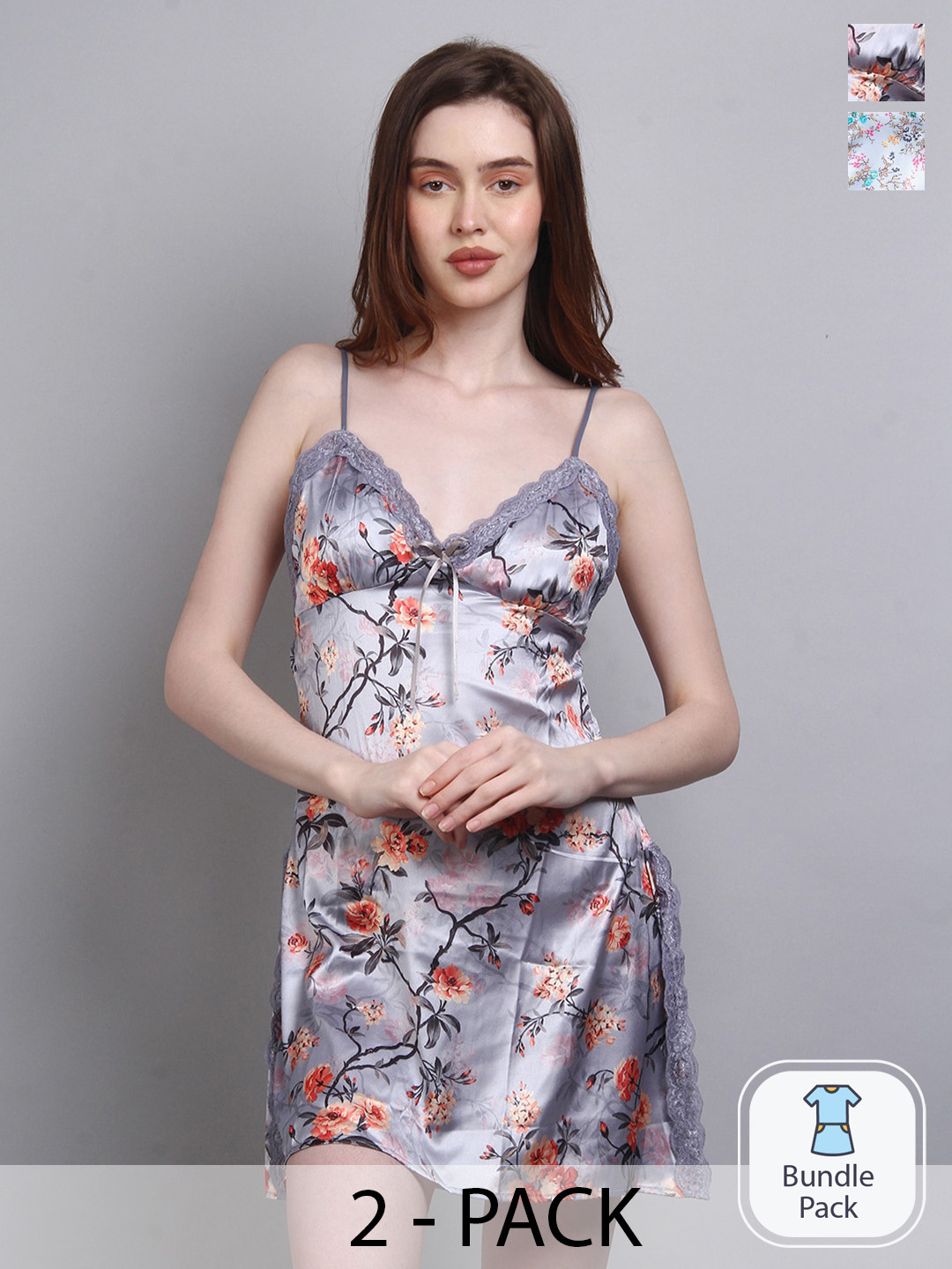 

Herryqeal Pack Of 2 Floral Printed Baby Doll, Grey