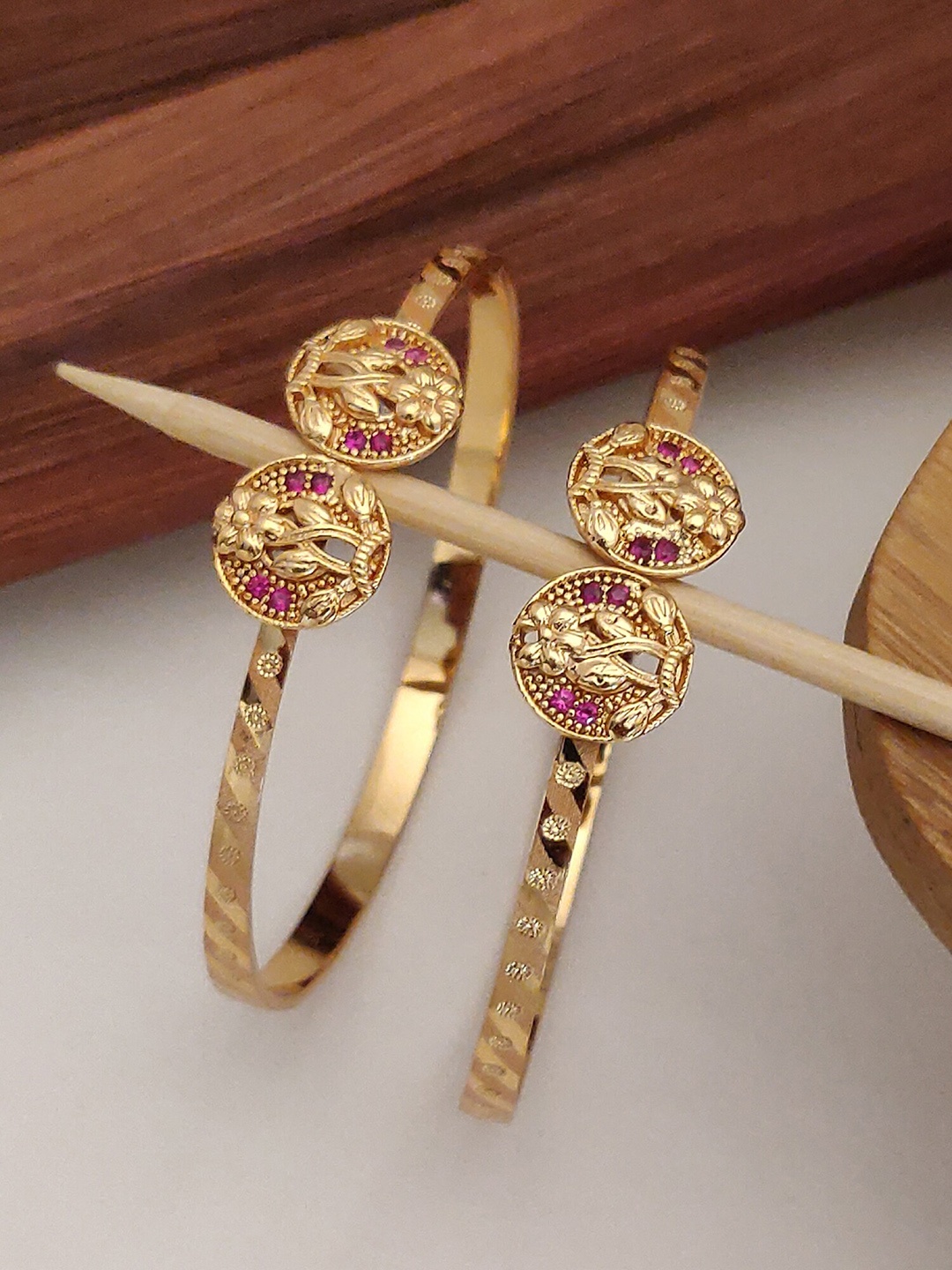 

Shining Diva Set Of 2 Gold-Plated & Crystal Studded Bangles