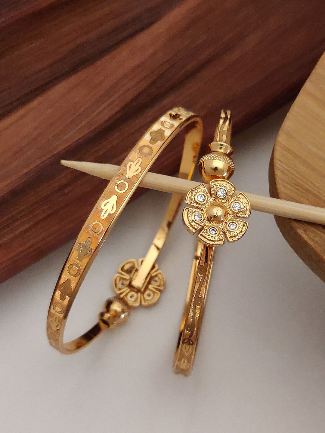 

Shining Diva Set Of 2 Gold Plated & Crystal Studded Bangles