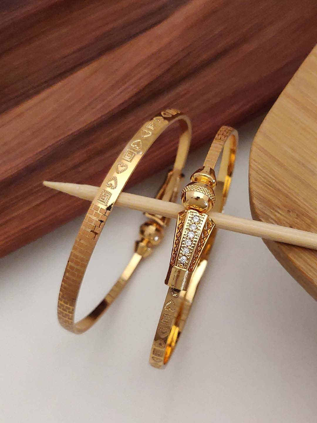 

Shining Diva Set Of 2 Gold Plated & Crystal Studded Bangles