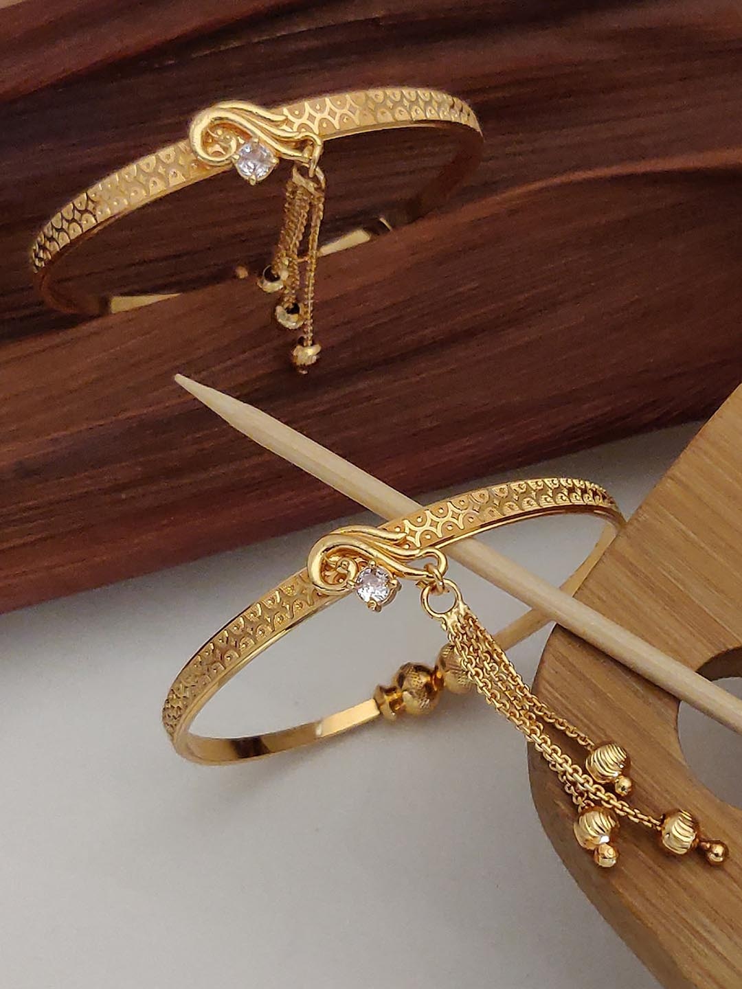 

Shining Diva Set Of 2 Gold Plated & Crystal Studded Bangle