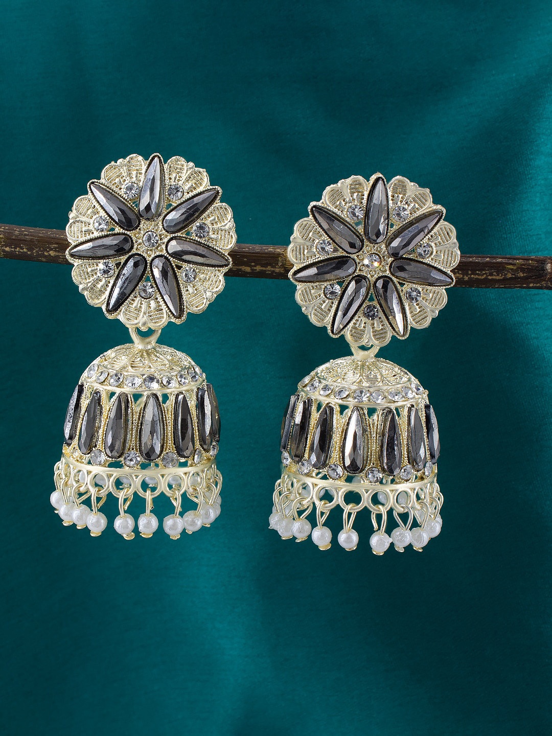 

PRIVIU Gold-Plated Floral Jhumkas Earrings