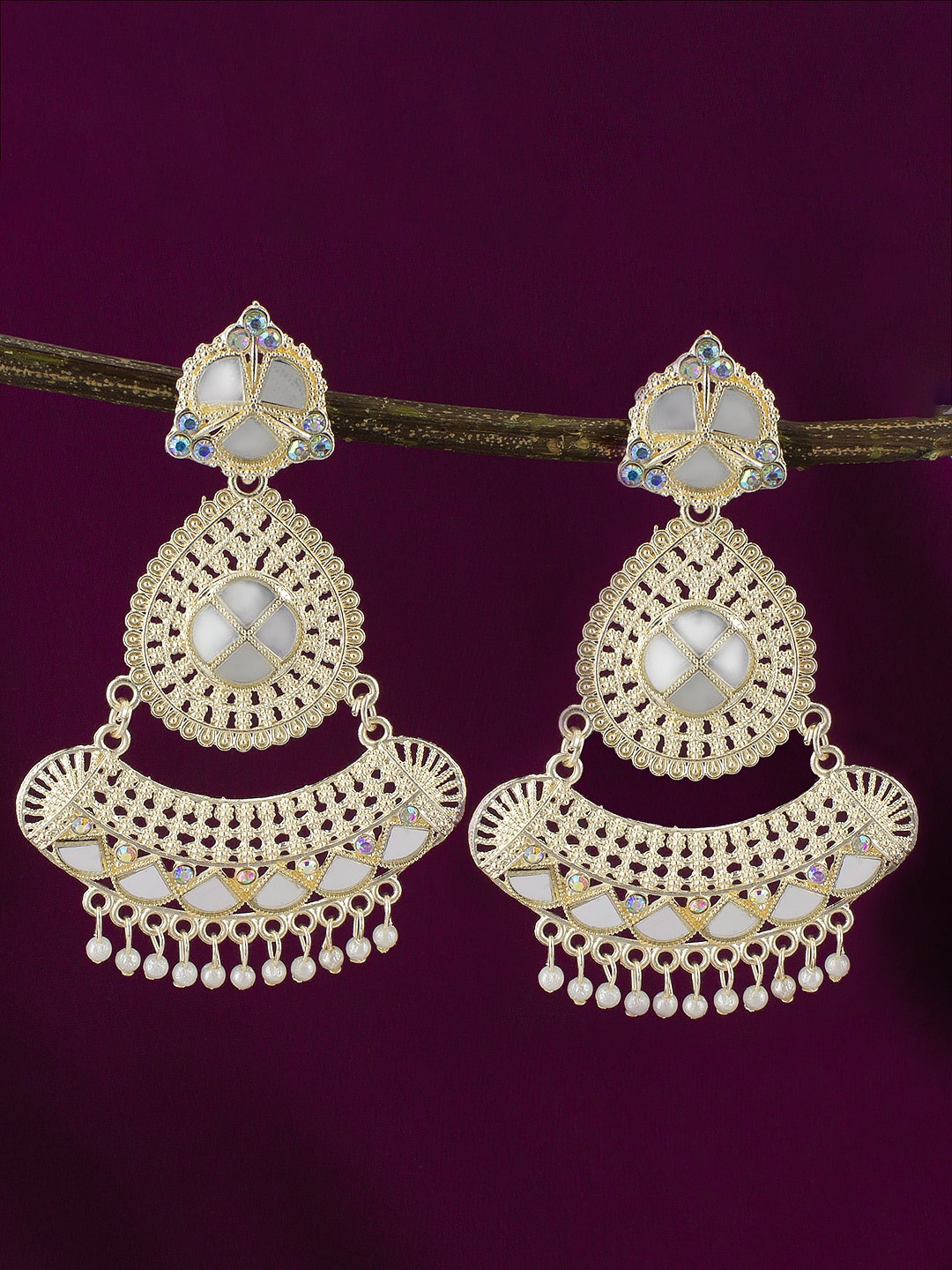 

PRIVIU Beaded Brass Contemporary Drop Earrings, White