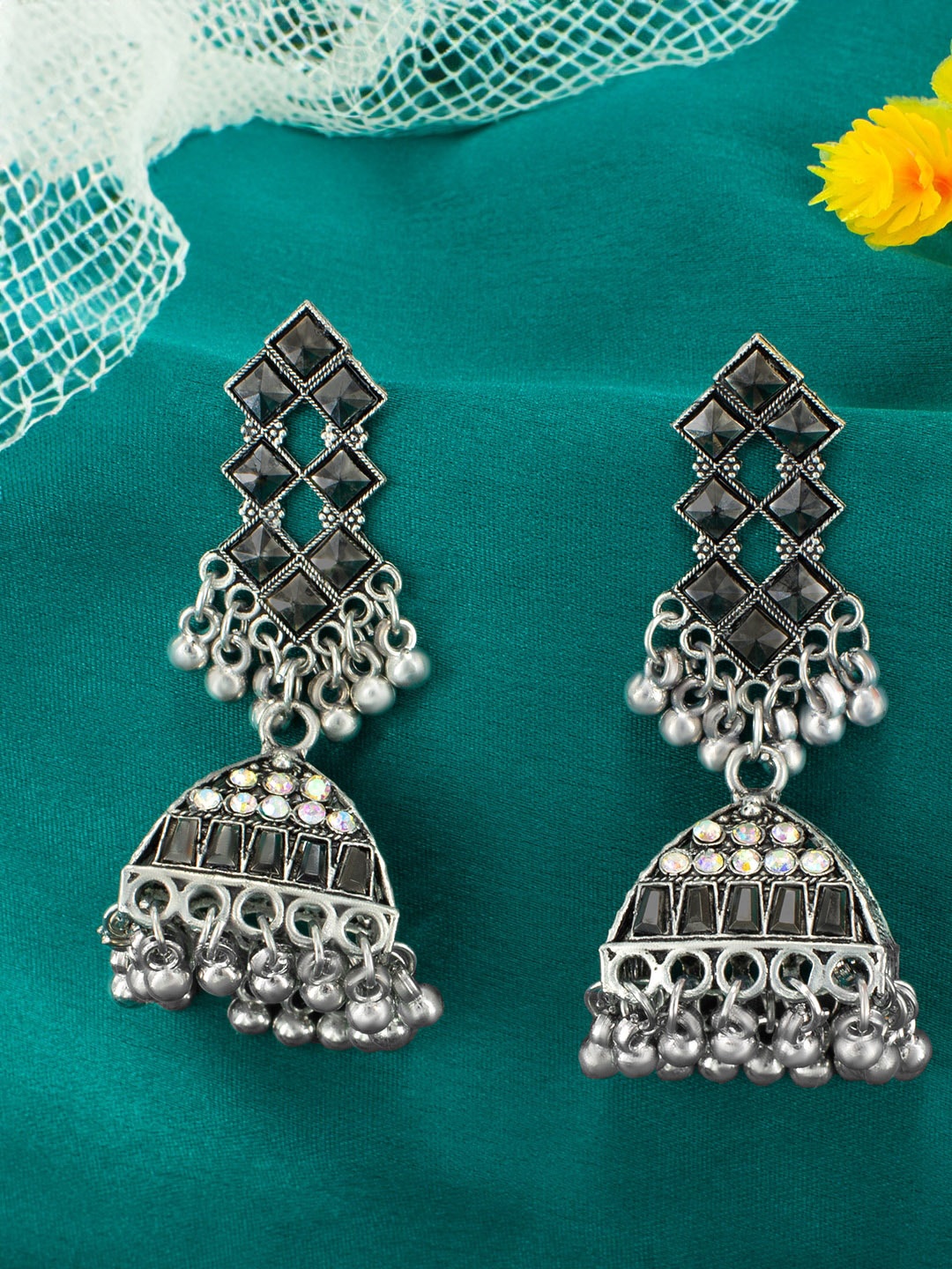 

PRIVIU Oxidised Triangular Jhumkas, Black