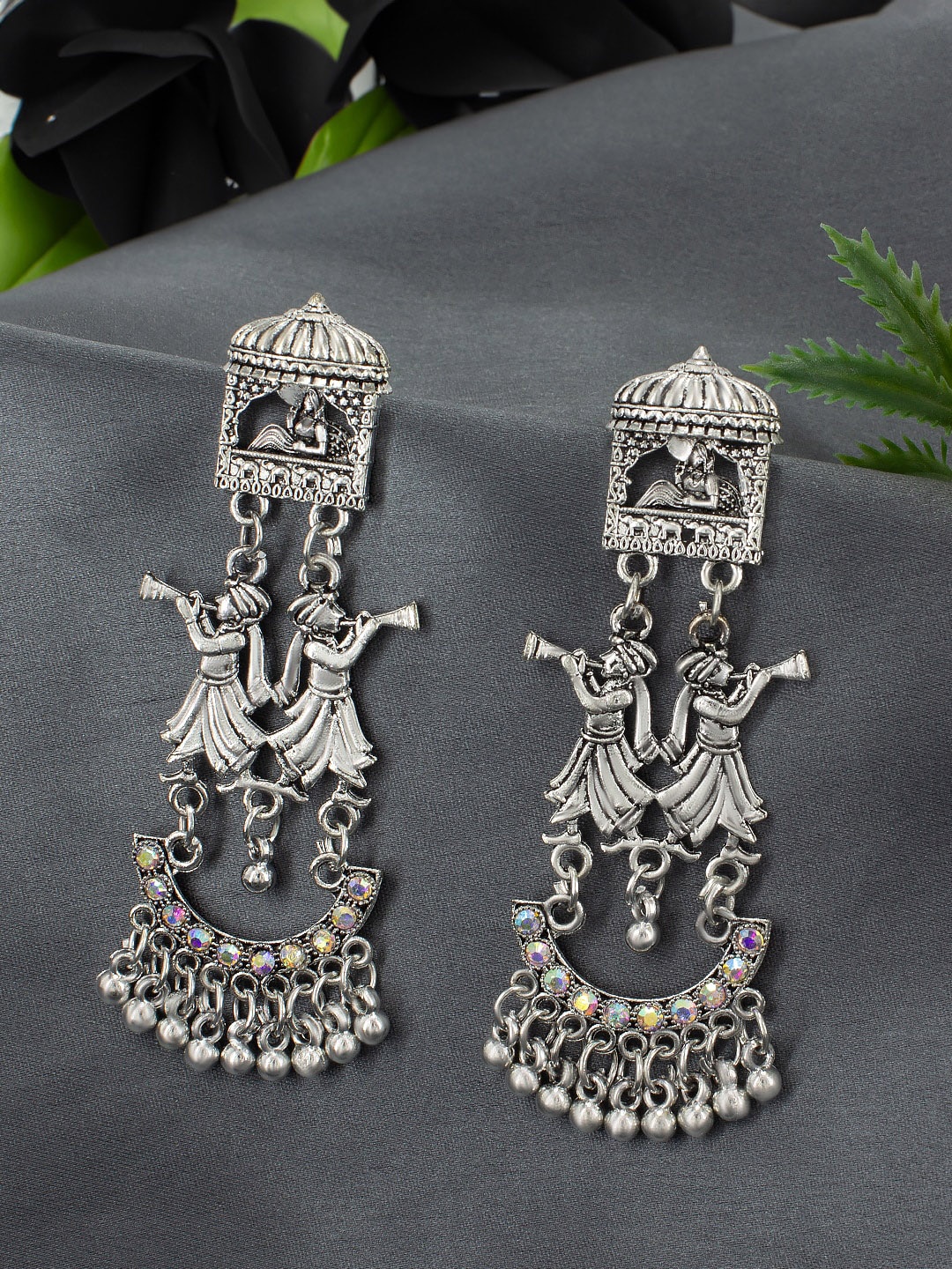 

PRIVIU Classic Rajasthani Traditional Drop Earrings, Silver