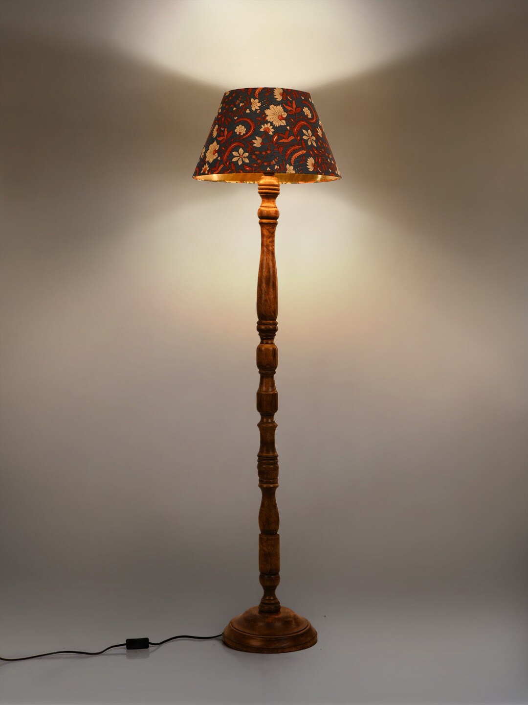 

green girgit Brown Floral Printed Frustum Shape Floor Lamp With Shade